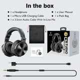 the box with headphones, microphone and cable