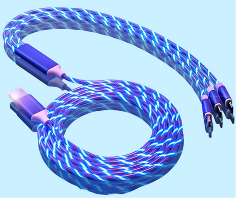 Braided blue and purple cable with connectors at both ends.