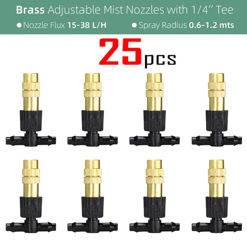 brass adjustable mist nozzles with 1 / 4 tee nozzle flush - pack of 6