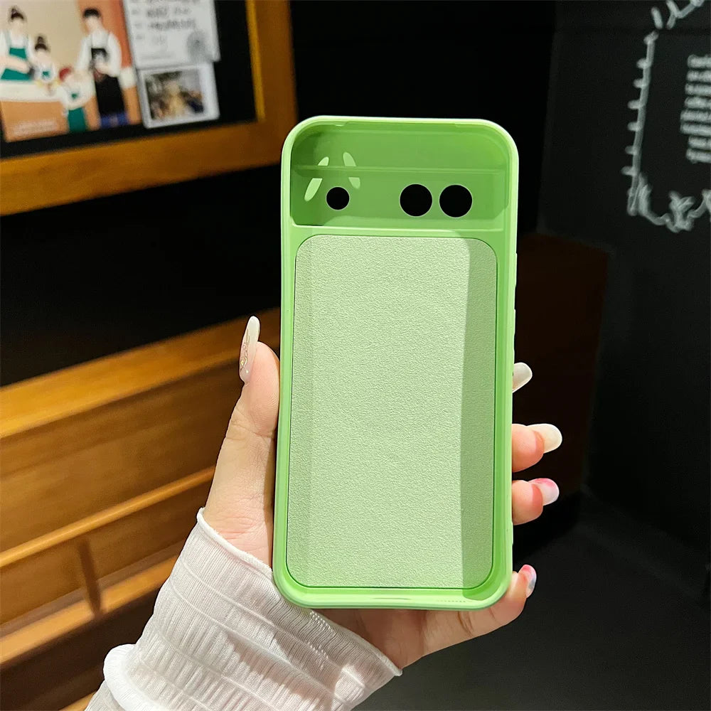 Bright green smartphone case with a rectangular cutout on the back.