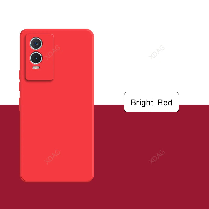 Bright red smartphone with dual rear cameras.