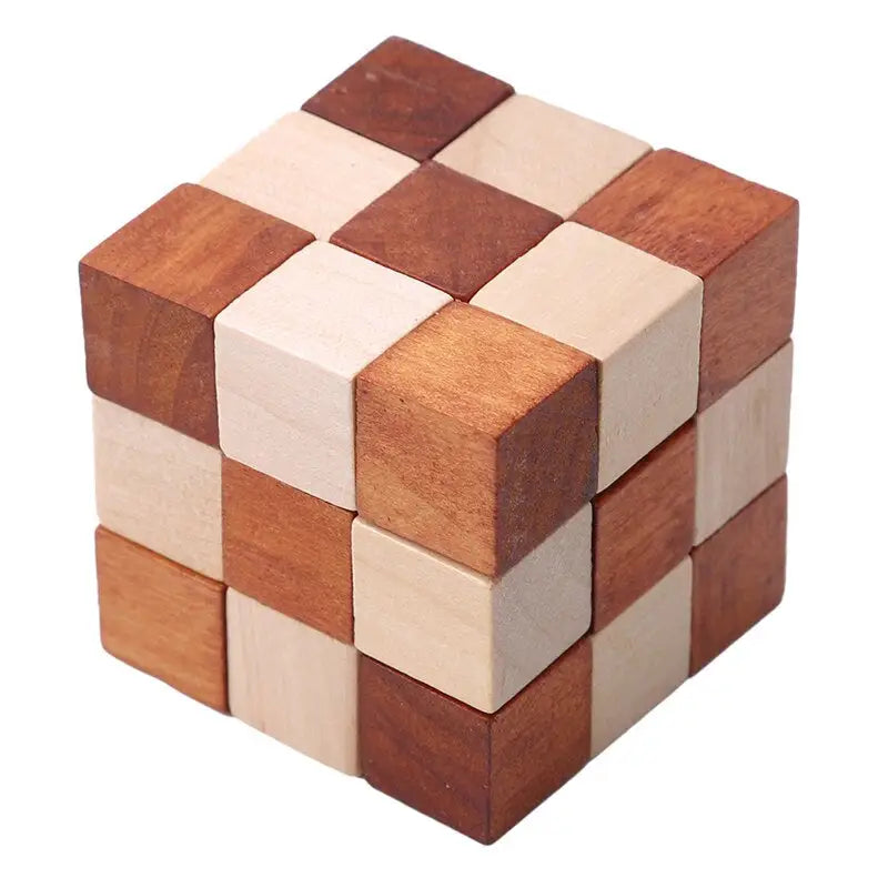 a wooden puzzle with a white background