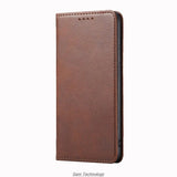 Brown faux leather phone wallet case.