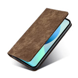 the back of a brown leather case with a leather cover