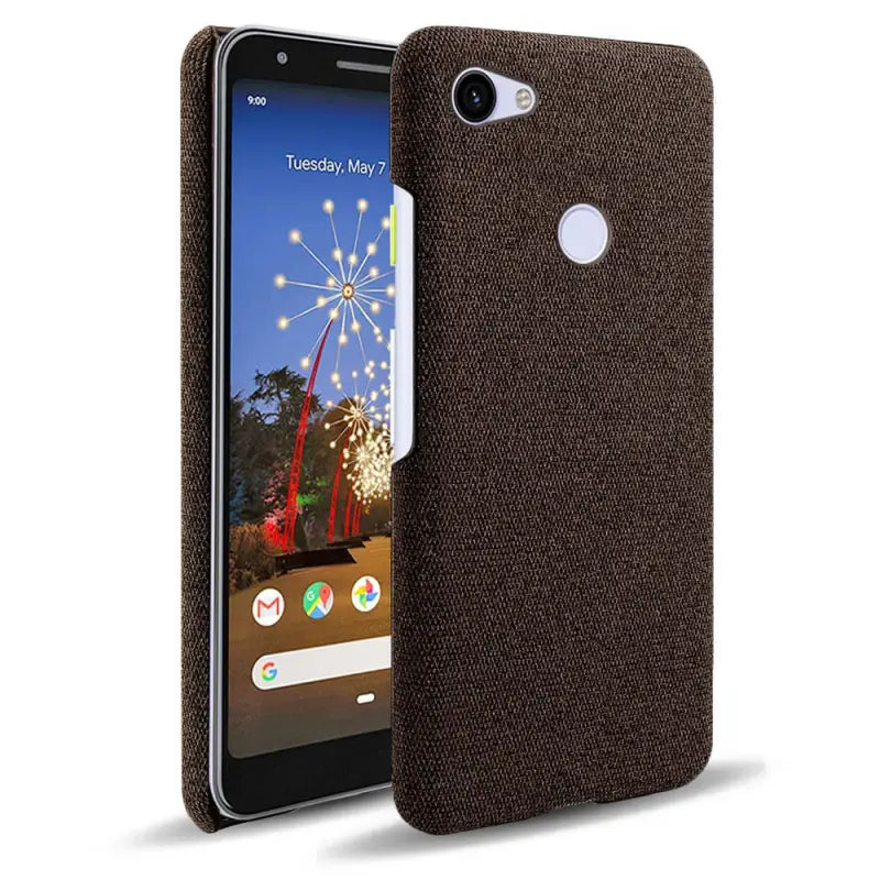 the back of a brown leather case for the google pixel