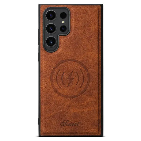 The back of the brown leather case for the iphone 11