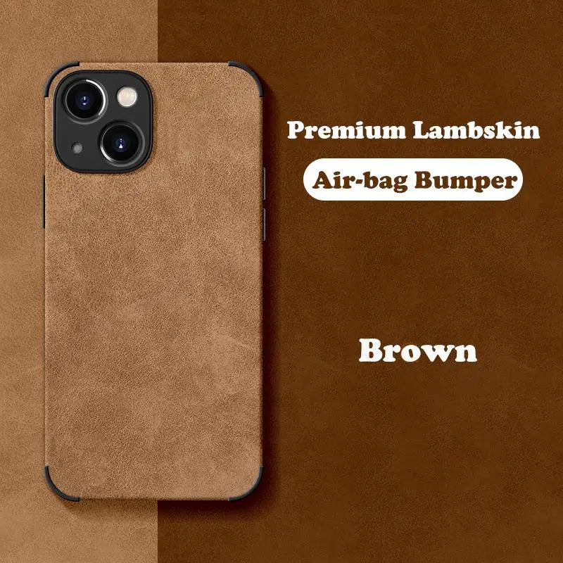the brown leather iphone case is shown with the text,’premium leather ’