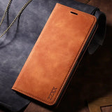 a brown leather wallet case with chain