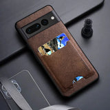 Brown leather smartphone case with card slots.