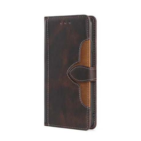 The brown leather wallet case is made from genuine leather