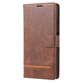 the back of a brown leather wallet case