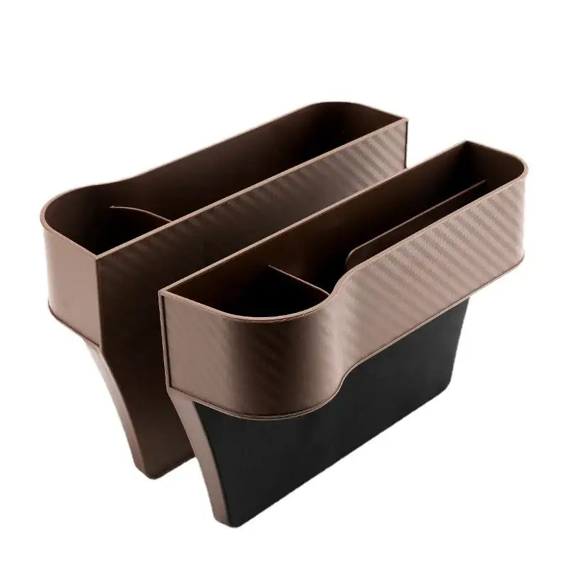 a brown plastic storage box with three compartments