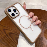 Brown-trimmed phone case with MagSafe.