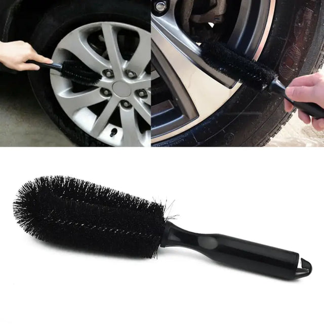 a car wheel brush with a black brush