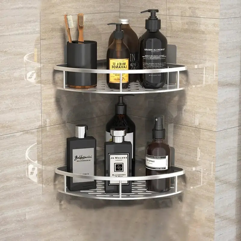 a bathroom shelf with a lot of different products