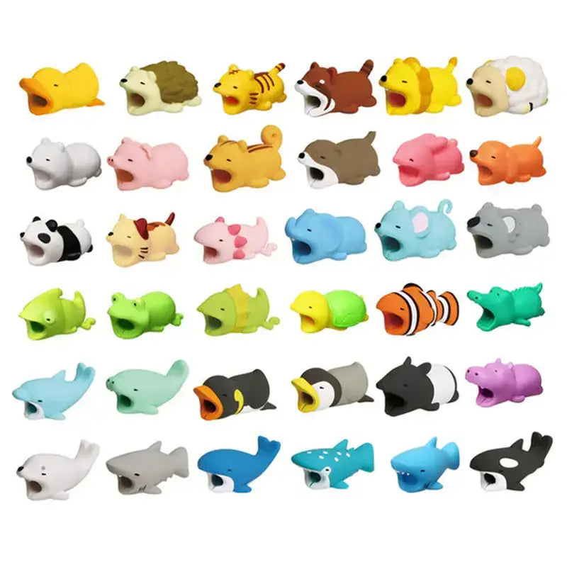 a bunch of different colored plastic fish