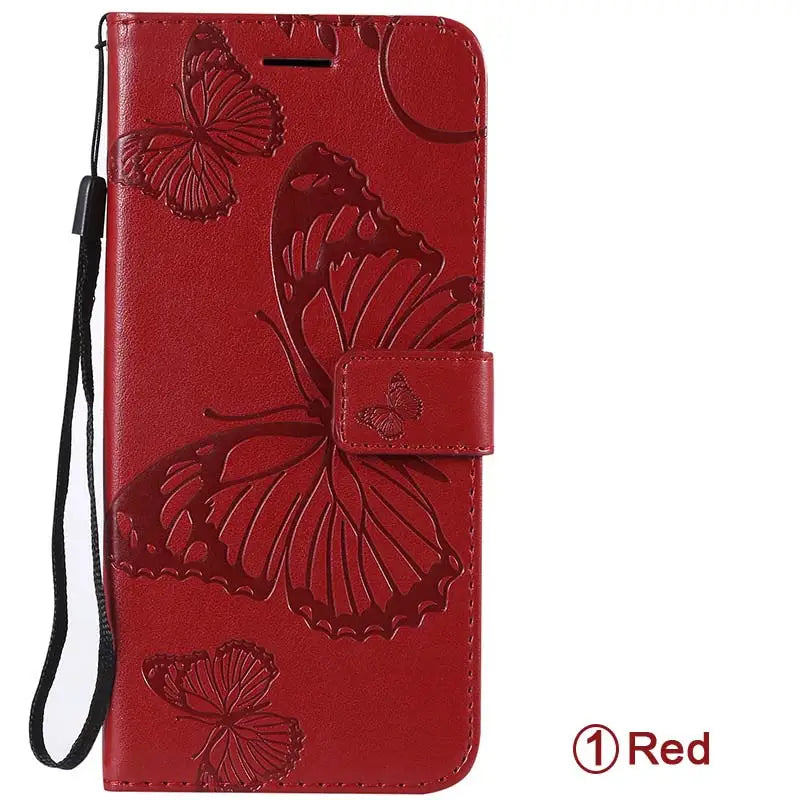 red butterfly leather wallet case for iphone