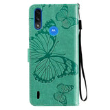 a green butterfly leather wallet case with a blue button