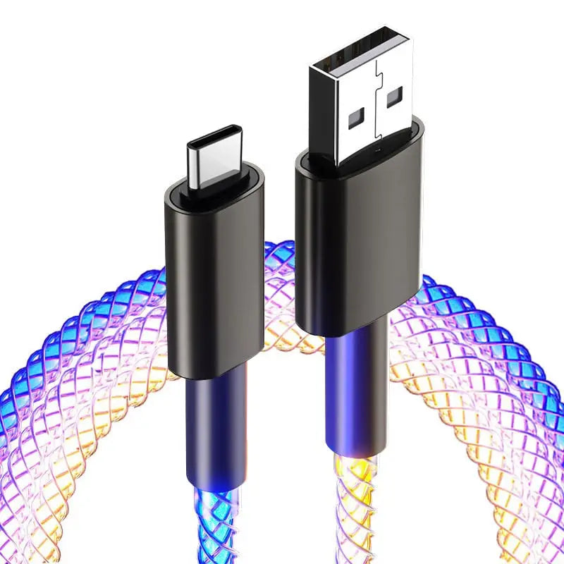 a usb cable with a blue and yellow braid