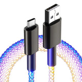a usb cable with a blue and yellow braid