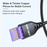 a usb cable with a purple and black color