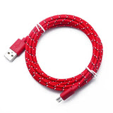 a red cable with white dots on it