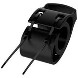 a close up of a black plastic cable holder with two wires
