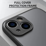 Camera module with dual lenses and a protective frame for a smartphone.