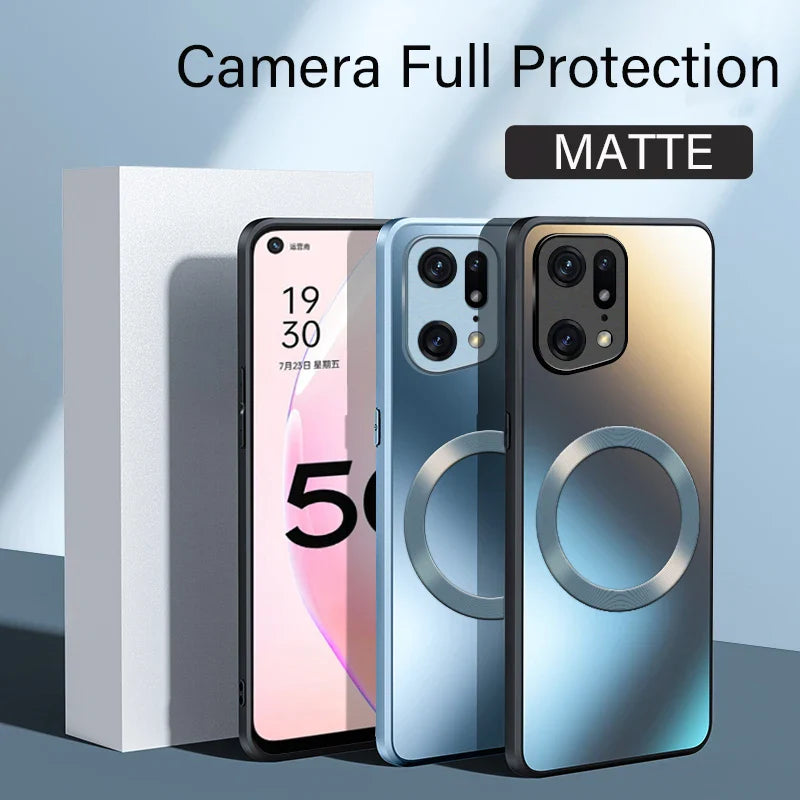 MagSafe Wireless Charge Metallic Matte Frosted Case For Oppo Reno 5 6 8 Find X5 X6 Pro Camera Lens Magnetic Protective Case