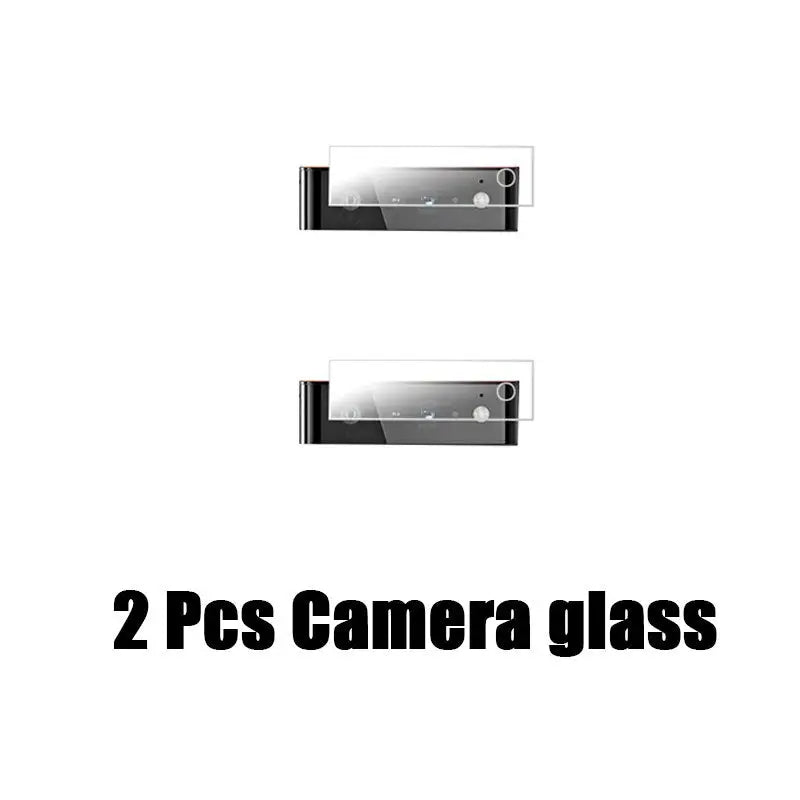 there are two glass cameras that are on a white background