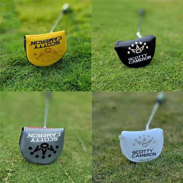 a collection of golf putters