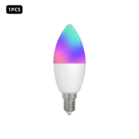 Candle-shaped color-changing light bulb.