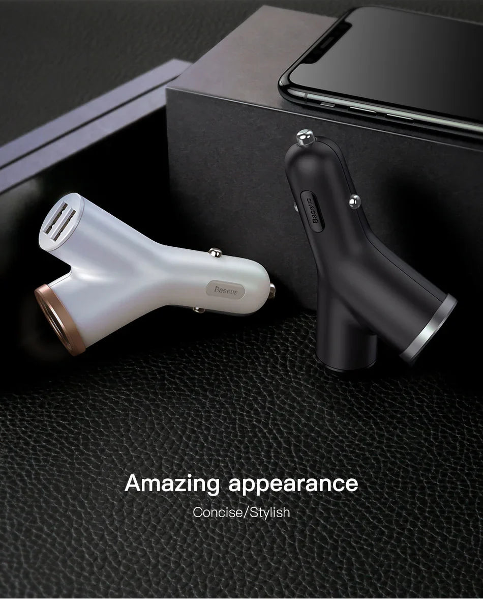 Car charger adapters in black and white colors.