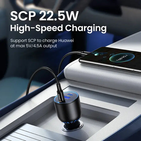 A car charger with a charging station on top