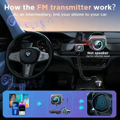 A car dashboard with a bluetooth and a speaker