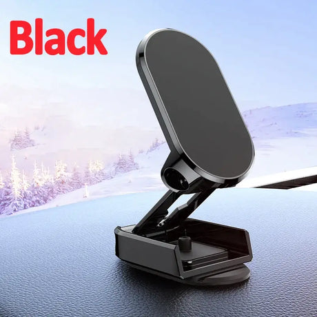 A car dashboard with a phone holder attached to it