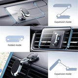 A car dashboard with a phone holder attached to it