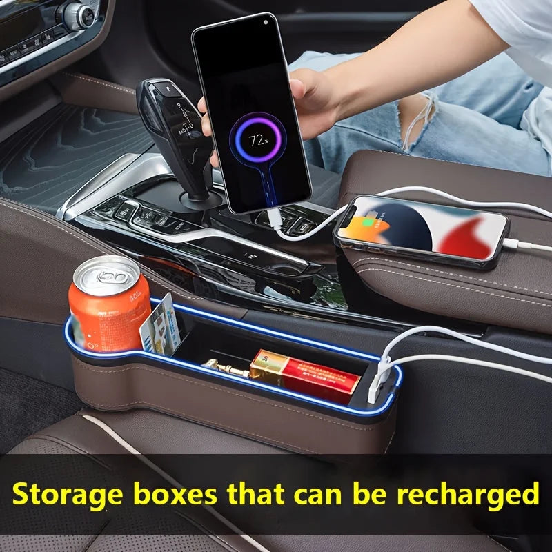 a car seat with a charging station attached to it