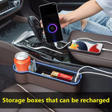 a car seat with a charging station attached to it