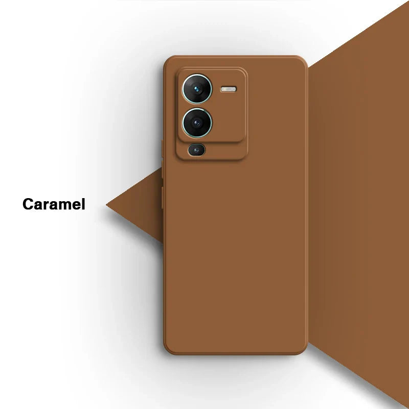 Caramel-colored smartphone with a dual-camera setup on the back.