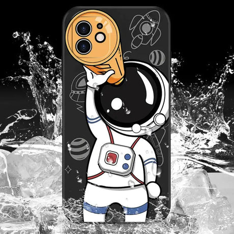 A cartoon character phone case with a black background