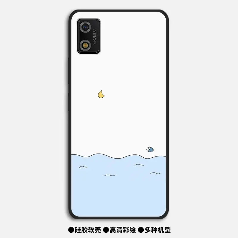 a cartoon phone case with a cartoon character floating in the ocean