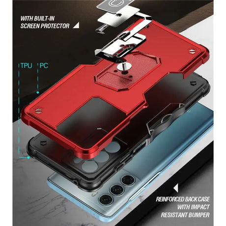 the red case is attached to the back of the phone