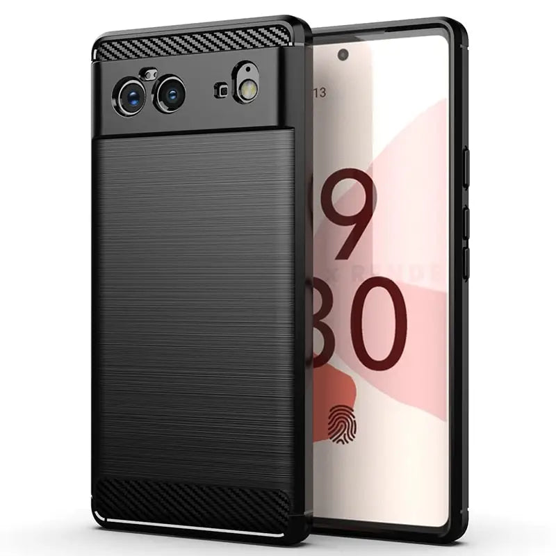 the back of a black samsung note9 with carbon fibre case