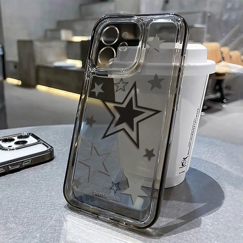 the case is made from clear plastic and has a star design