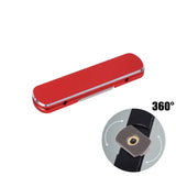a red metal case with a metal clip