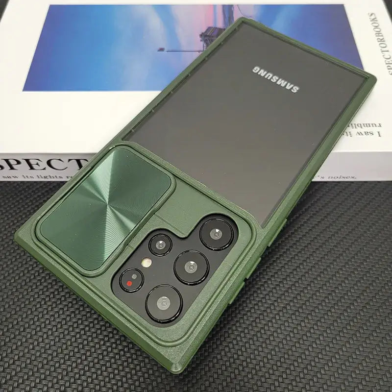 the case is green and has a black cover