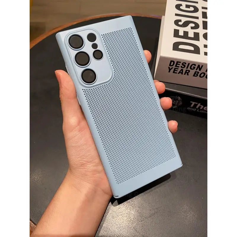 the case is made from a blue plastic material