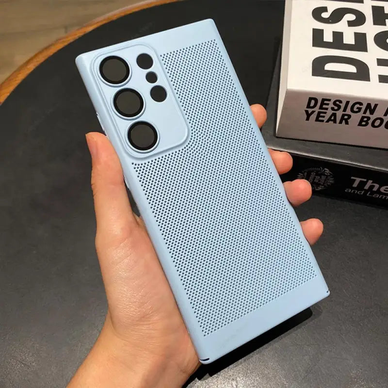 the case is made from a blue plastic material