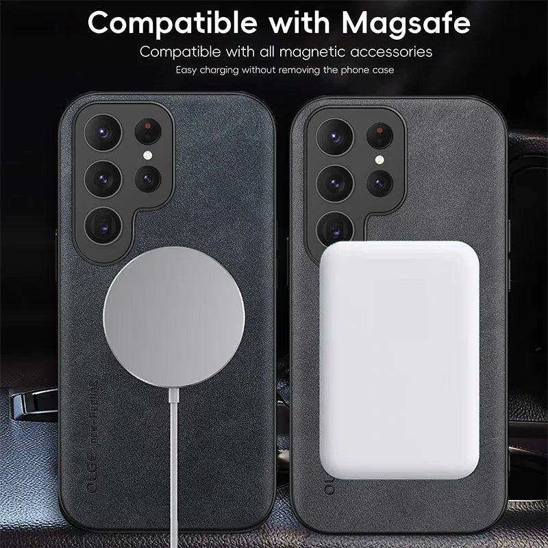 Luxury Leather MagSafe Wireless Charge Leather Style Case for Samsung Galaxy S20 S21 S24 S23 S22 Ultra FE Note10 Note20 Plus Magnetic Cover